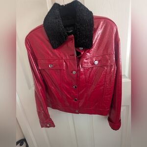 Dolce Cabo Red Leather Jacket with Black Collar